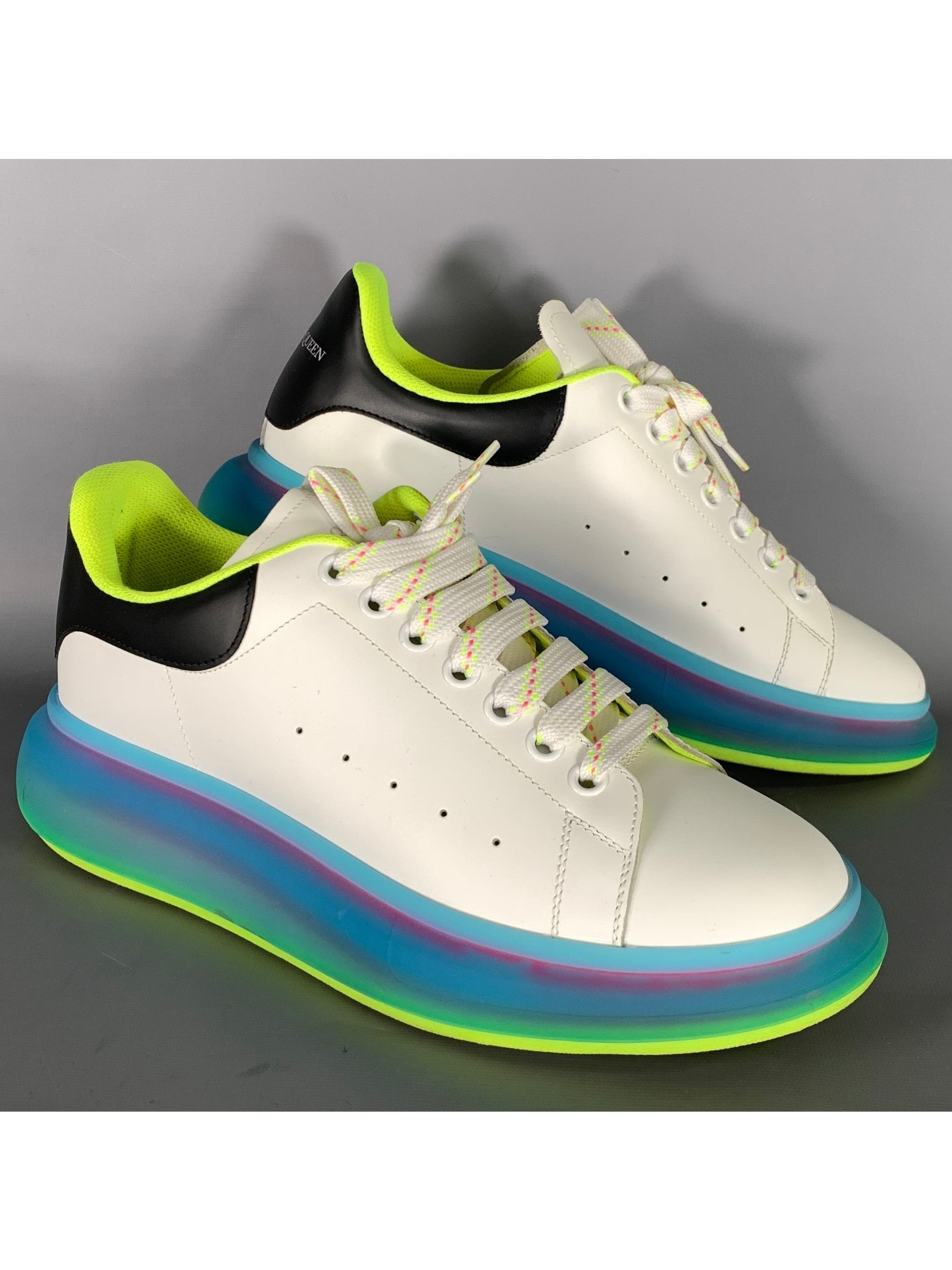 Alexander Mcqueen Size 10 White Multi Color Color Block Leather Low Top Sneakers